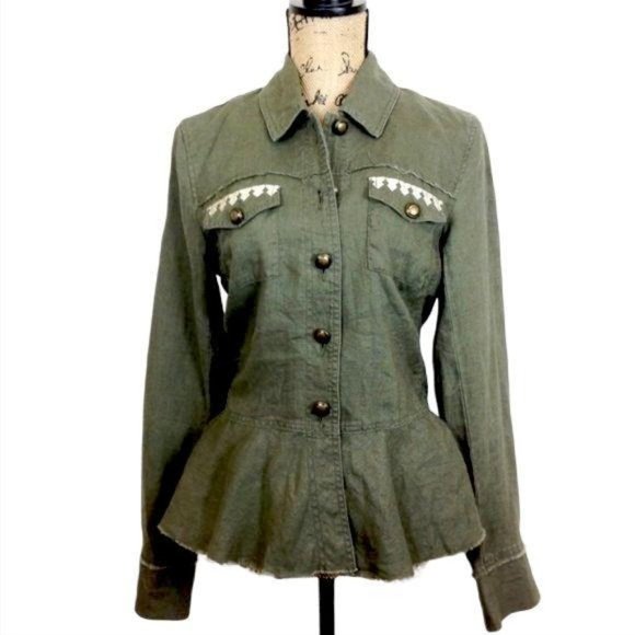 INC Linen Military Jacket Peplum Shacket-N318